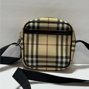 Burberry Tan and Black Plaid Crossbody Bag